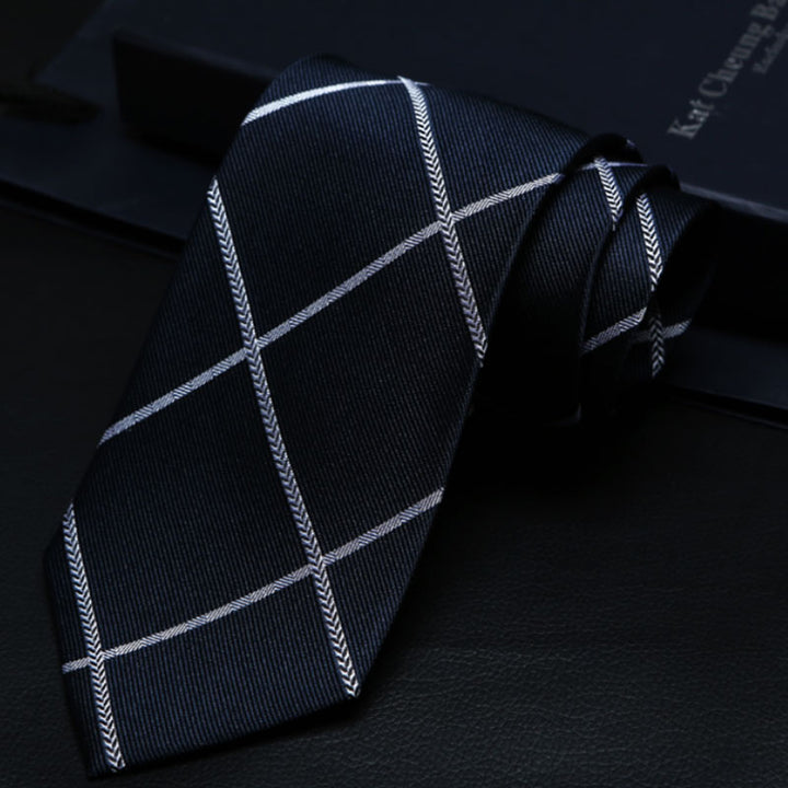 Black White Windowpane Silk Tie – Modern Formal Tie
