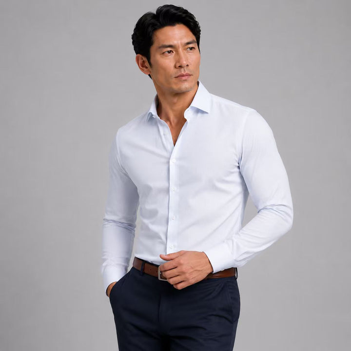 White &amp; Light Blue Mini Windowpane Long Sleeve Dress Shirt - Town Hill