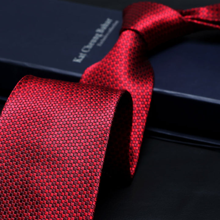 Red Micro-Check Silk Tie – Classic Office Tie