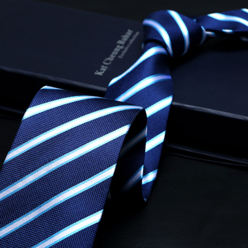 Navy White Stripe Silk Tie – Refined Business Tie