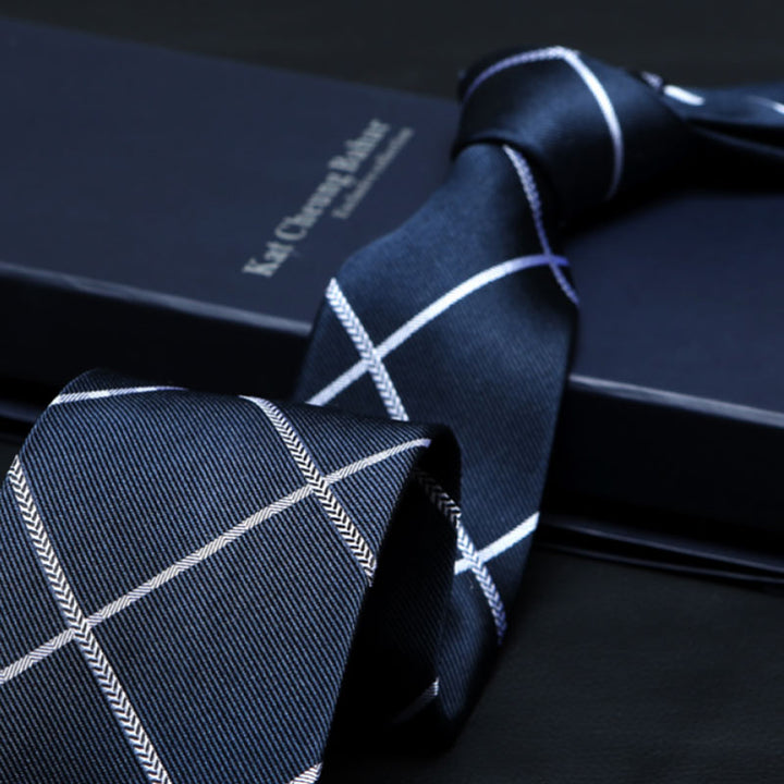 Black White Windowpane Silk Tie – Modern Formal Tie