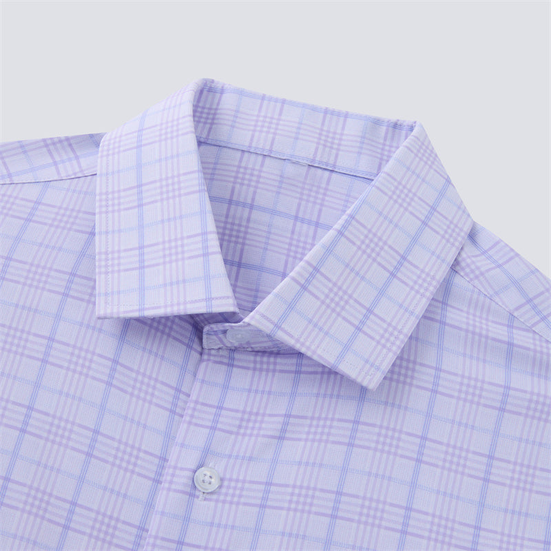 4-way stretch Purple and Blue Plaid Long Sleeve Dress Shirt