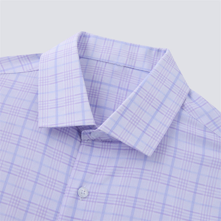 4-way stretch Purple and Blue Plaid Long Sleeve Dress Shirt
