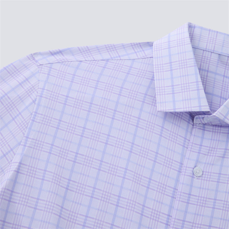 4-way stretch Purple and Blue Plaid Long Sleeve Dress Shirt