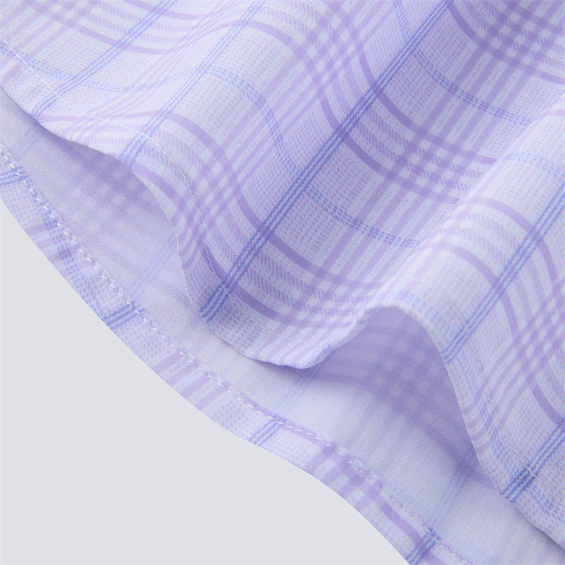 4-way stretch Purple and Blue Plaid Long Sleeve Dress Shirt