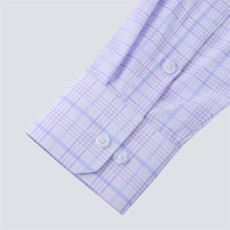 4-way stretch Purple and Blue Plaid Long Sleeve Dress Shirt