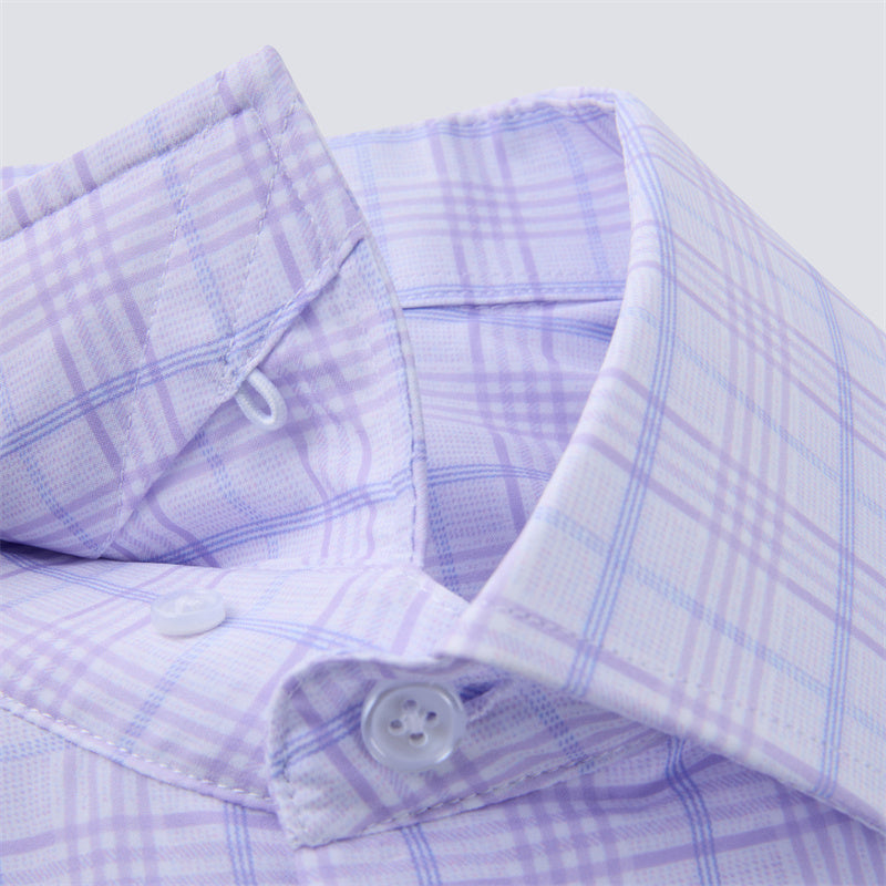 4-way stretch Purple and Blue Plaid Long Sleeve Dress Shirt