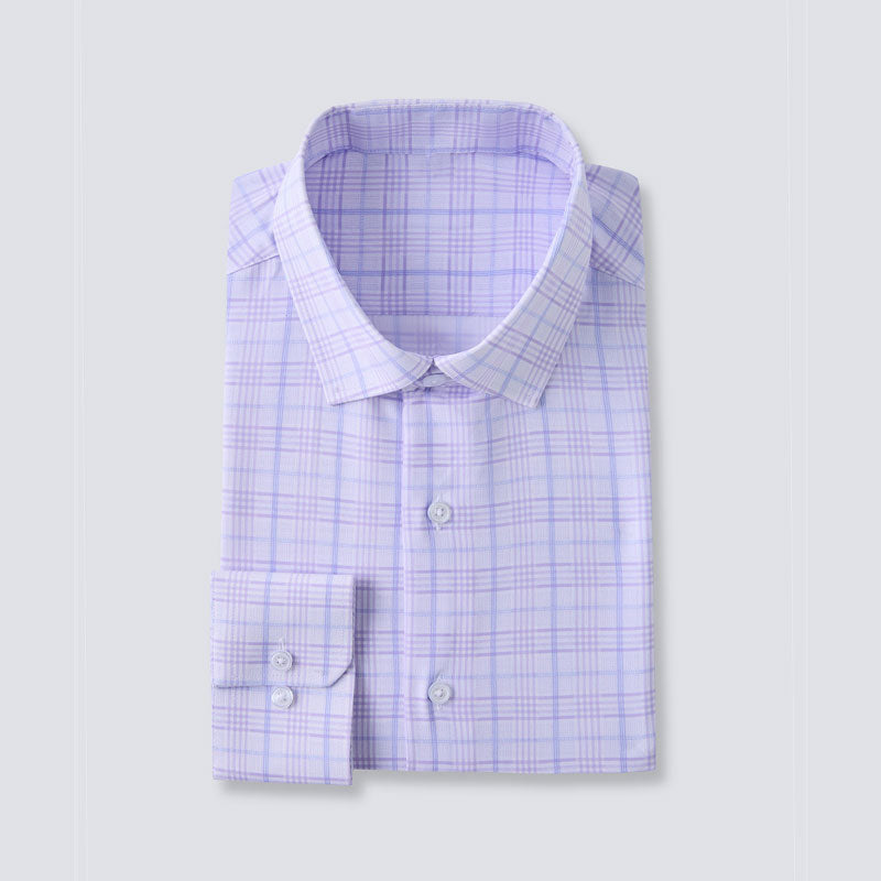 4-way stretch Purple and Blue Plaid Long Sleeve Dress Shirt