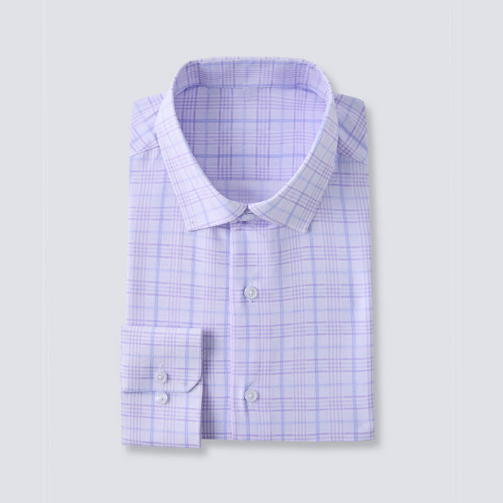 4-way stretch Purple and Blue Plaid Long Sleeve Dress Shirt