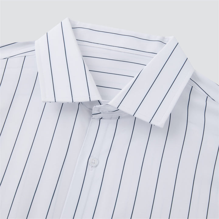 4-way stretch Wide Navy Stripe  Long-Sleeve Dress Shirt