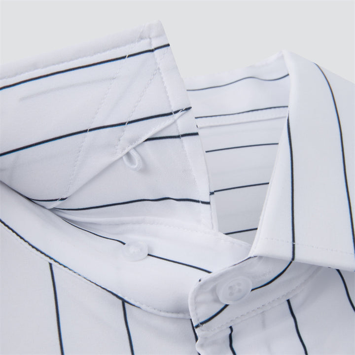 4-way stretch Wide Navy Stripe  Long-Sleeve Dress Shirt