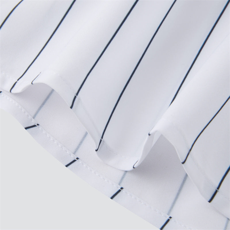 4-way stretch Wide Navy Stripe  Long-Sleeve Dress Shirt