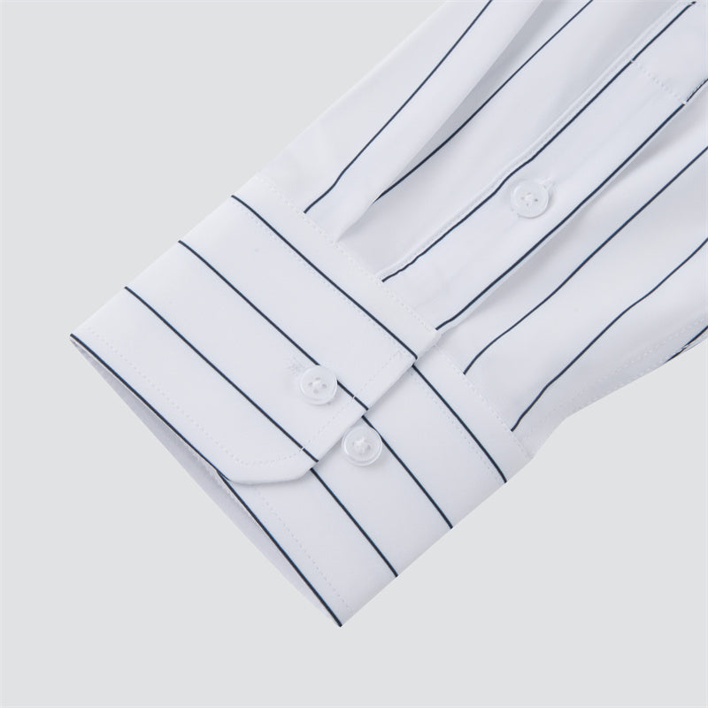 4-way stretch Wide Navy Stripe  Long-Sleeve Dress Shirt