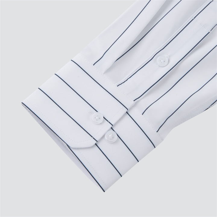 4-way stretch Wide Navy Stripe  Long-Sleeve Dress Shirt