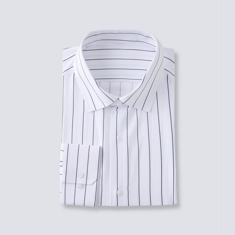 4-way stretch Wide Navy Stripe  Long-Sleeve Dress Shirt