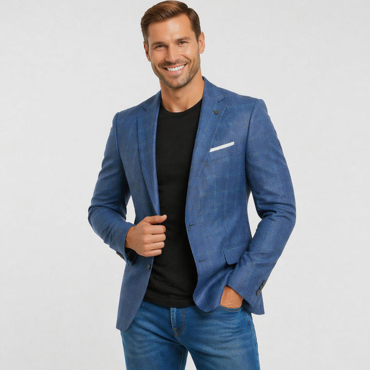 Athletic Fit Stretch Blazer – Eectic Blue Plaid