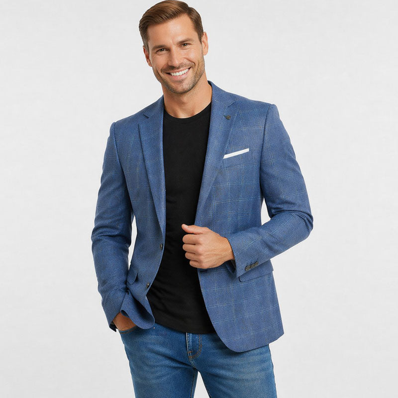 Athletic Fit Stretch Blazer – Eectic Blue Plaid