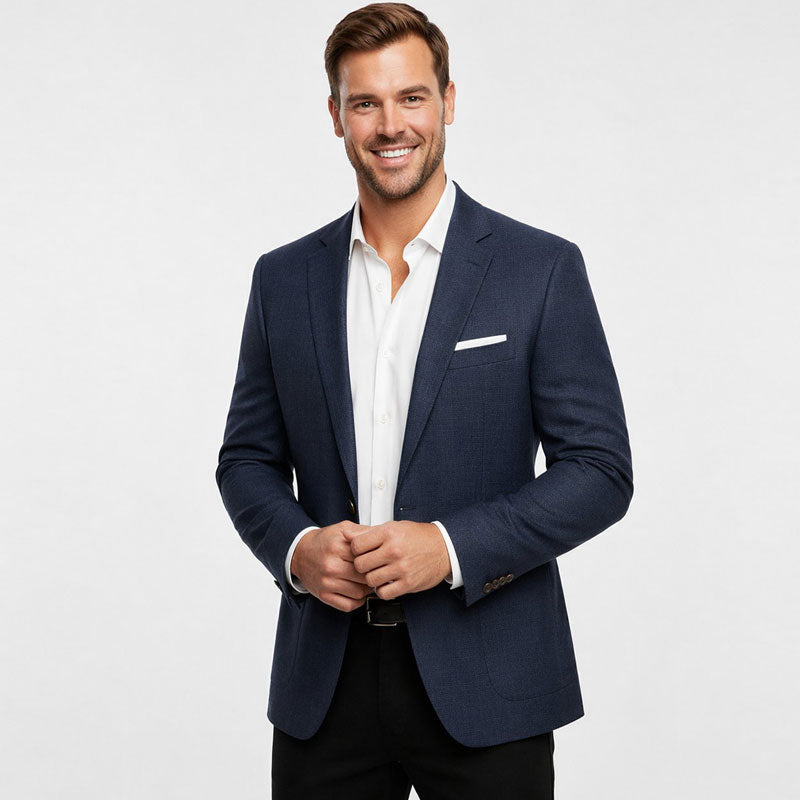 Athletic Fit Stretch Blazer – Heathered Navy