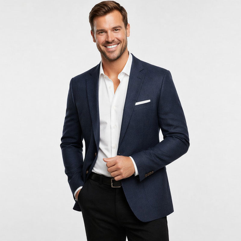 Athletic Fit Stretch Blazer – Heathered Navy