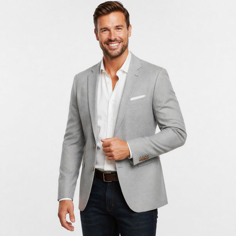 Athletic Fit Stretch Blazer – Lightweight Heathered Light Grey