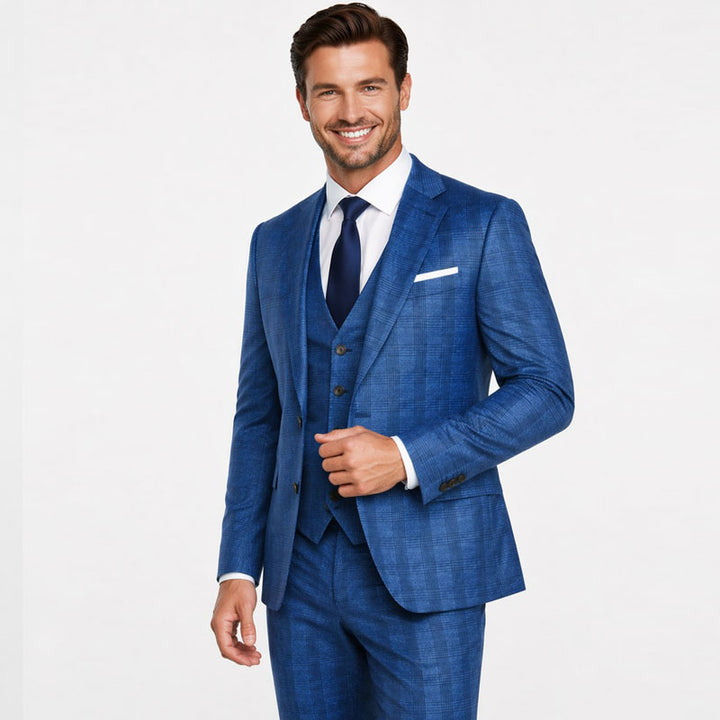 Athletic Fit Stretch Blazer – Midnight Navy Plaid Printed