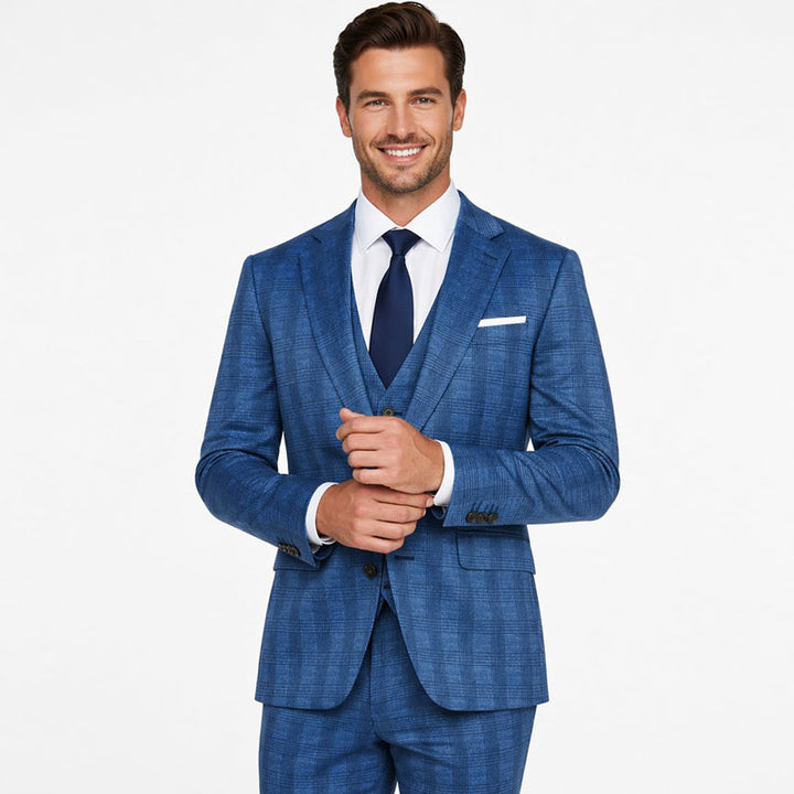 Athletic Fit Stretch Blazer – Midnight Navy Plaid Printed