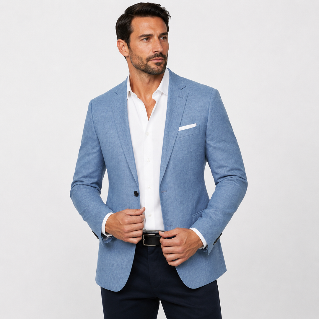 Athletic Fit Stretch Blazer – Heathered Light Blue - Town Hill