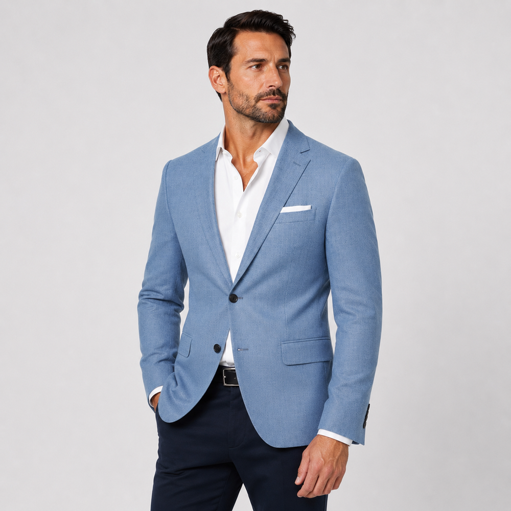 Athletic Fit Stretch Blazer – Heathered Light Blue - Town Hill