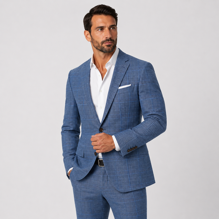 Athletic Fit Stretch Blazer – Electric Blue Plaid - Town Hill