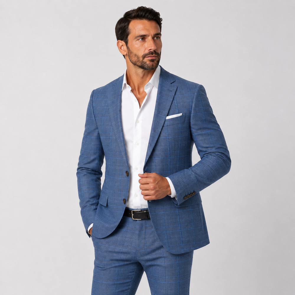 Athletic Fit Stretch Blazer – Electric Blue Plaid - Town Hill