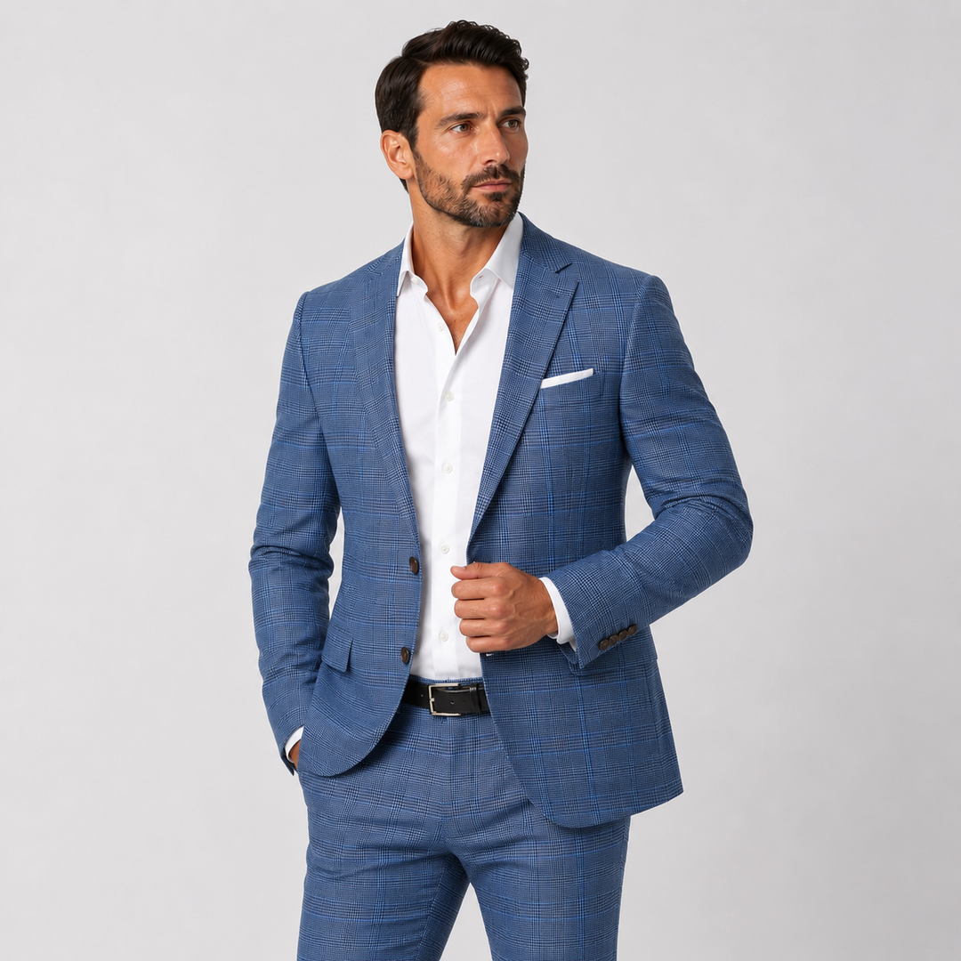 Athletic Fit Stretch Blazer – Electric Blue Plaid - Town Hill