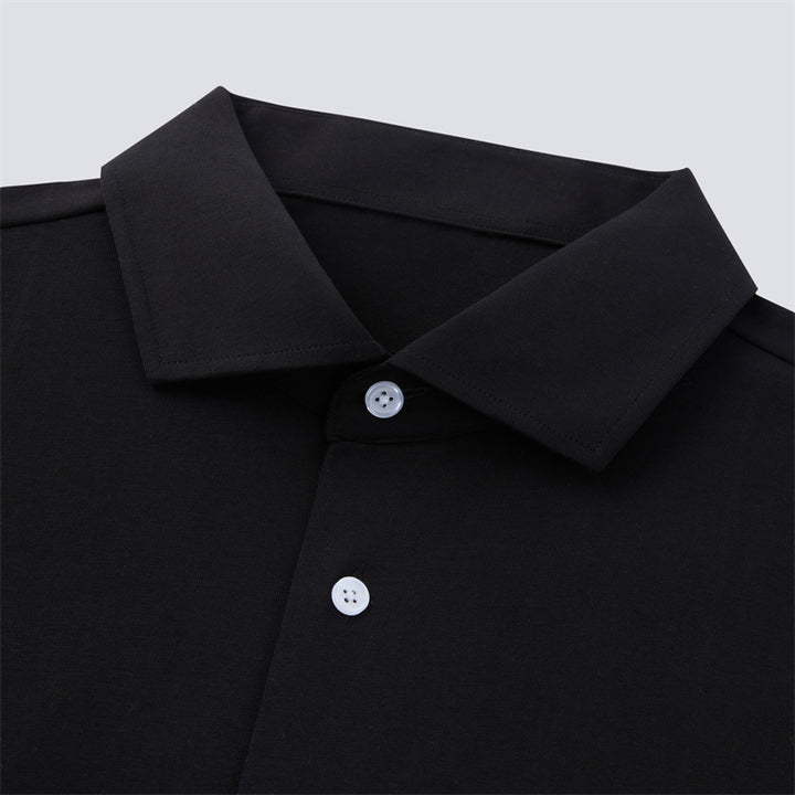 Black Cotton/Spendex Button Down Short Sleeves Casual Shirt-Black
