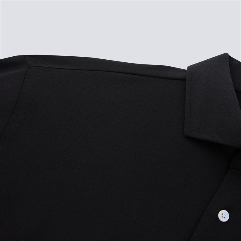 Black Cotton/Spendex Button Down Short Sleeves Casual Shirt-Black