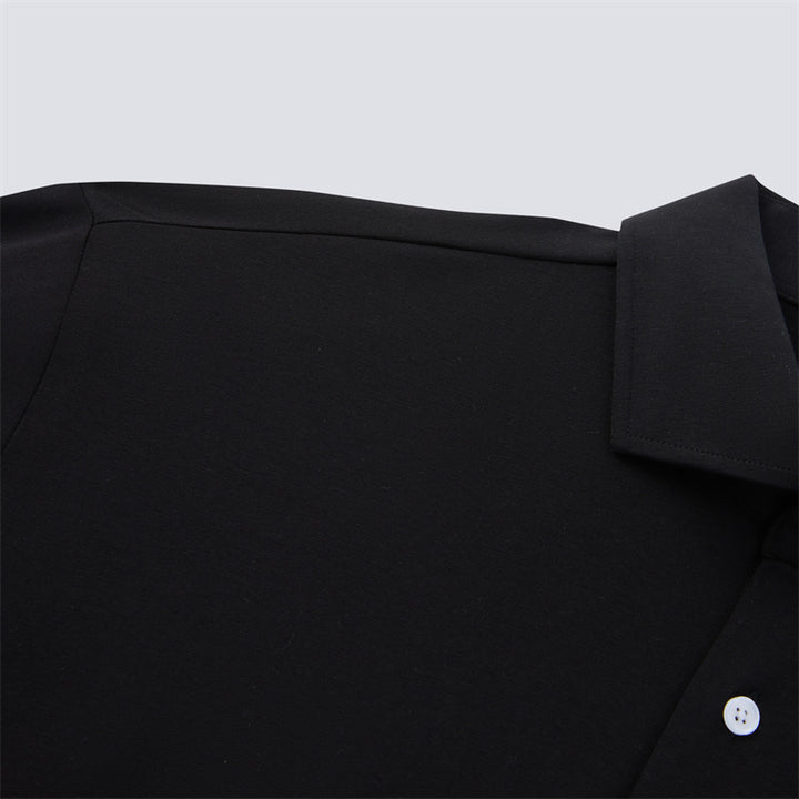 Black Cotton/Spendex Button Down Short Sleeves Casual Shirt-Black