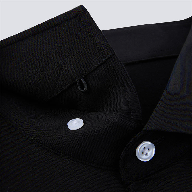 Black Cotton/Spendex Button Down Short Sleeves Casual Shirt-Black