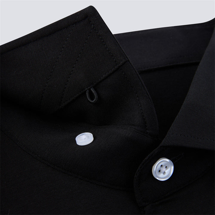 Black Cotton/Spendex Button Down Short Sleeves Casual Shirt-Black