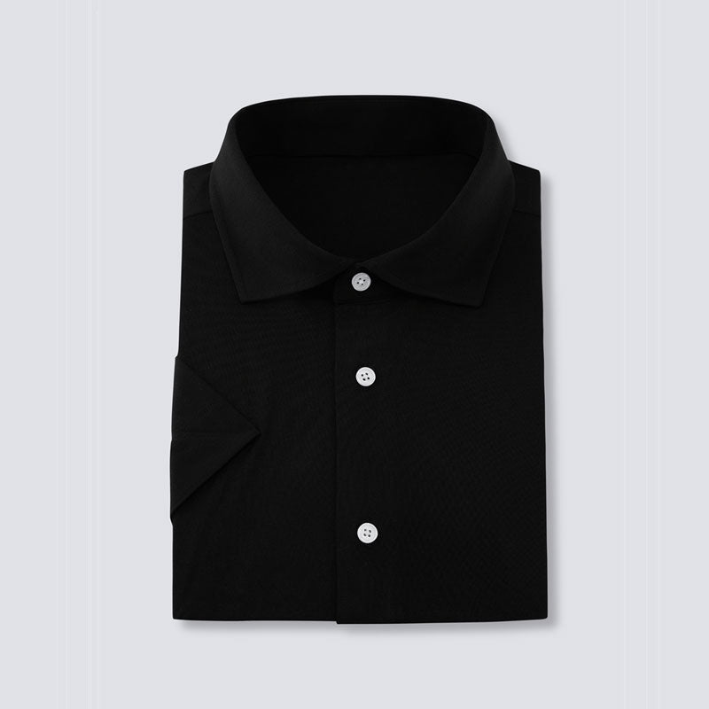 Black Cotton/Spendex Button Down Short Sleeves Casual Shirt-Black