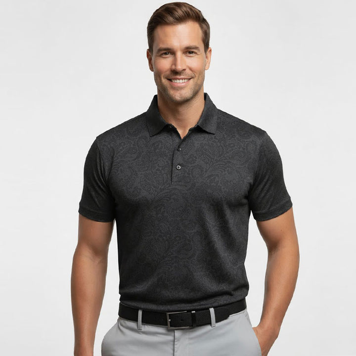 Charcoal Jacquard Short Sleeve Polo