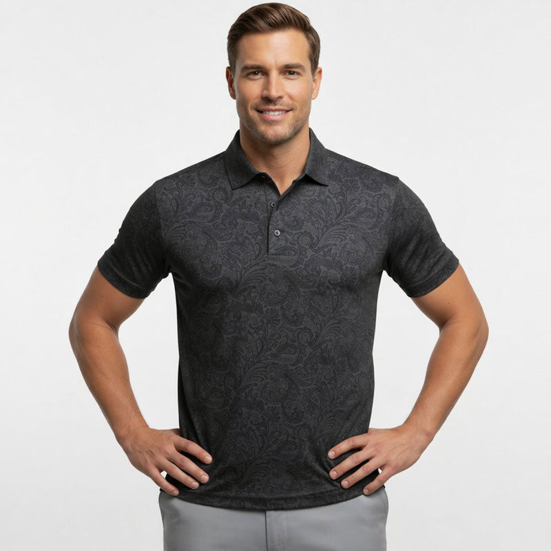 Charcoal Jacquard Short Sleeve Polo