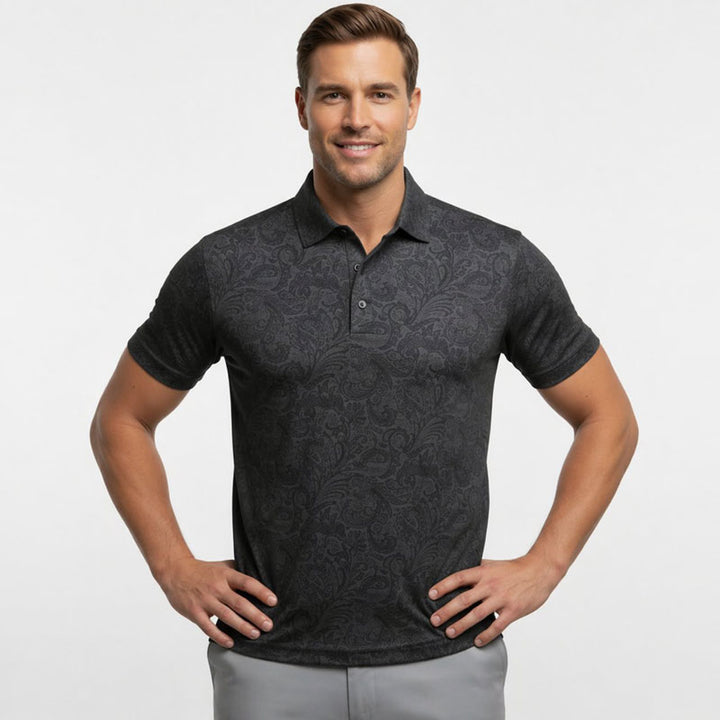Charcoal Jacquard Short Sleeve Polo