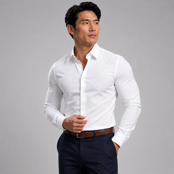 Pure White Long sleeve Dress Shirt - Town Hill