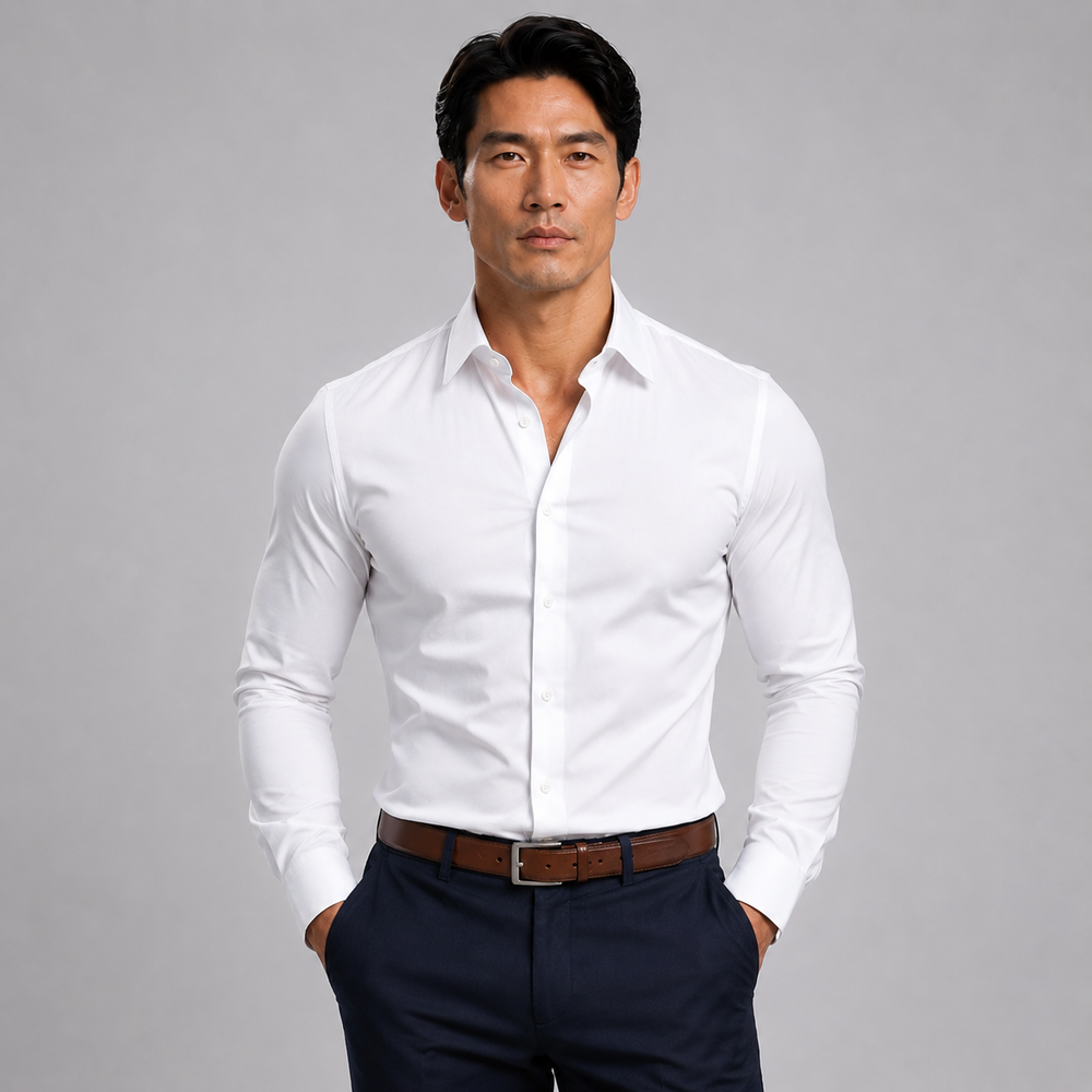 Pure White Long sleeve Dress Shirt - Town Hill