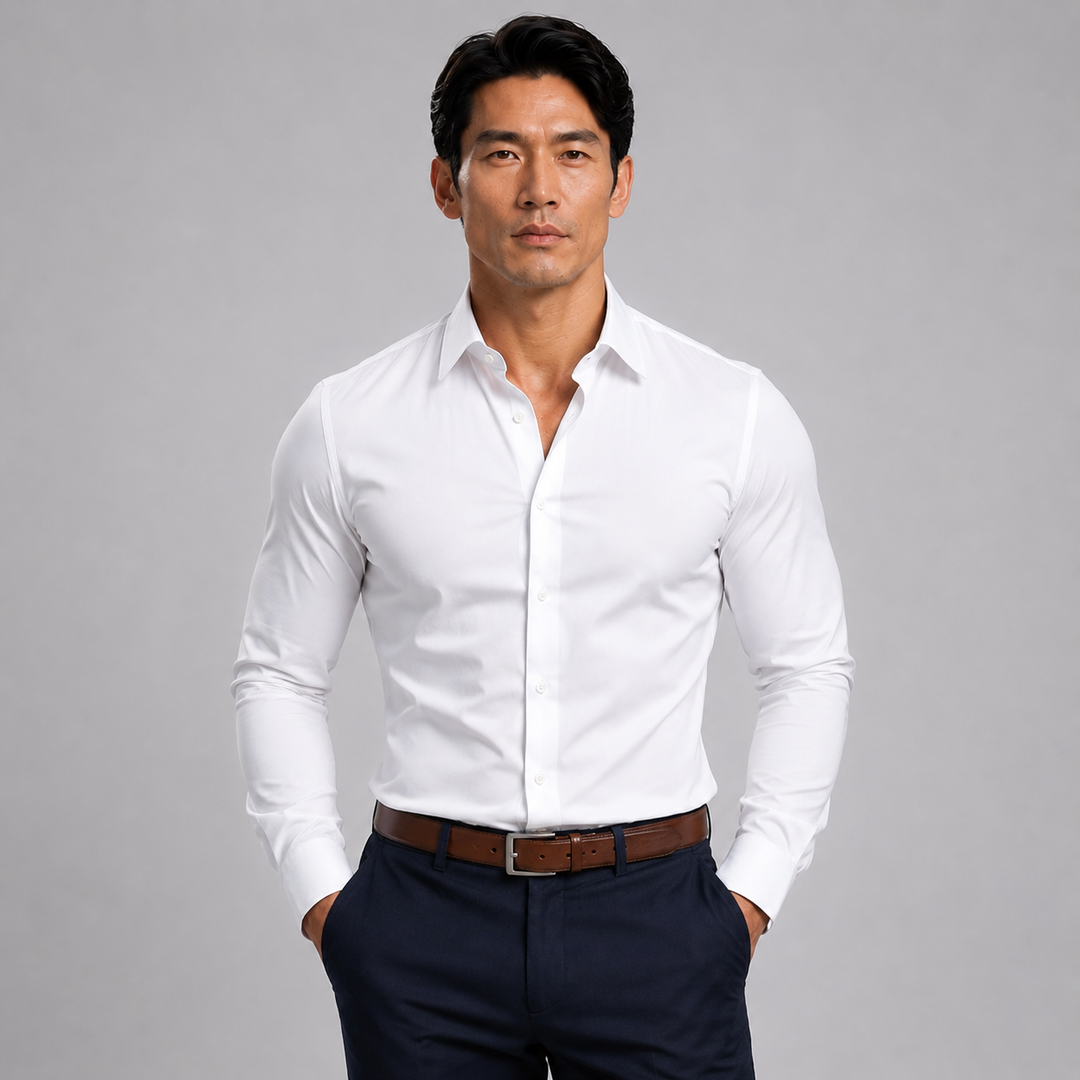 Pure White Long sleeve Dress Shirt - Town Hill