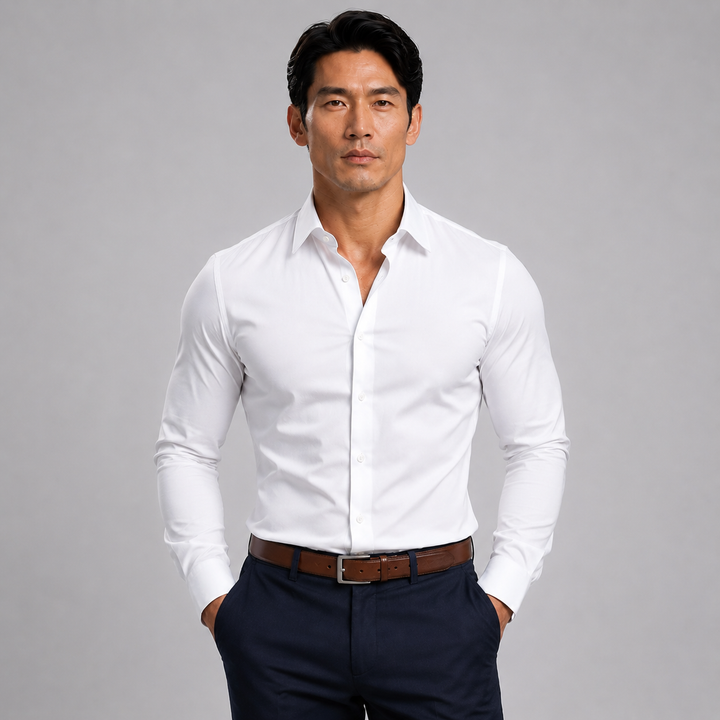 Pure White Long sleeve Dress Shirt - Town Hill