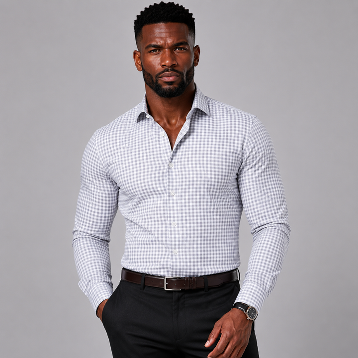 Forest Green Gingham Long Sleeve Dress Shirt - Town Hill