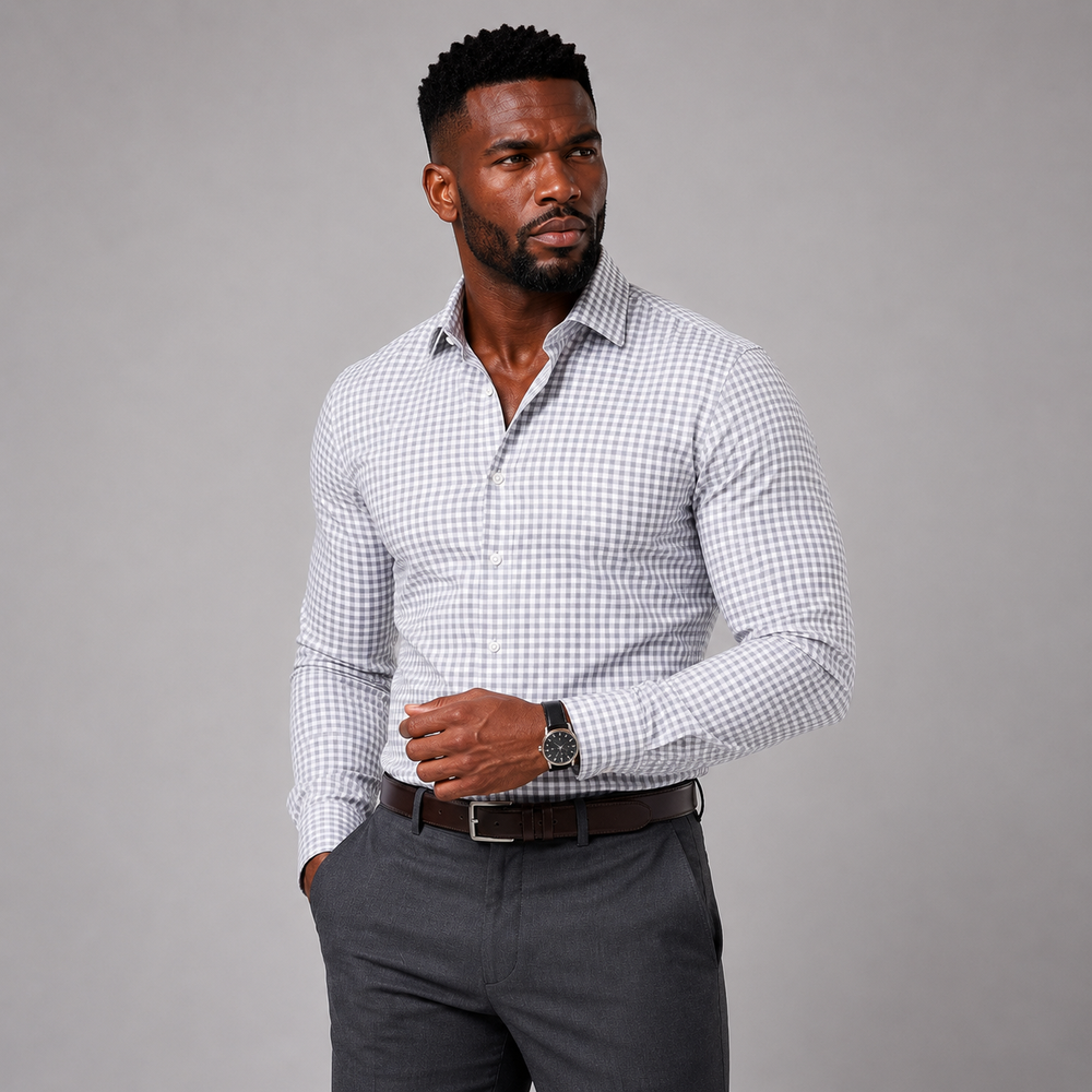 Forest Green Gingham Long Sleeve Dress Shirt - Town Hill