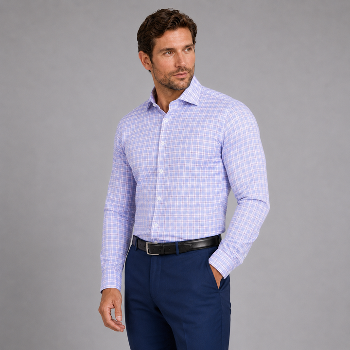 Light &amp; Dark Purple Plaid Long Sleeve Dress Shirt