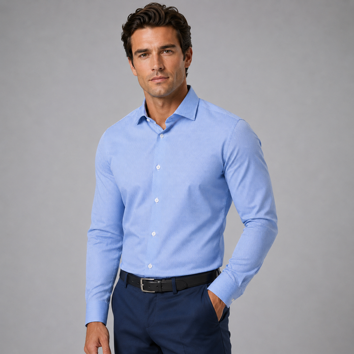 Blue Mini Lock Long Sleeve Dress Shirt