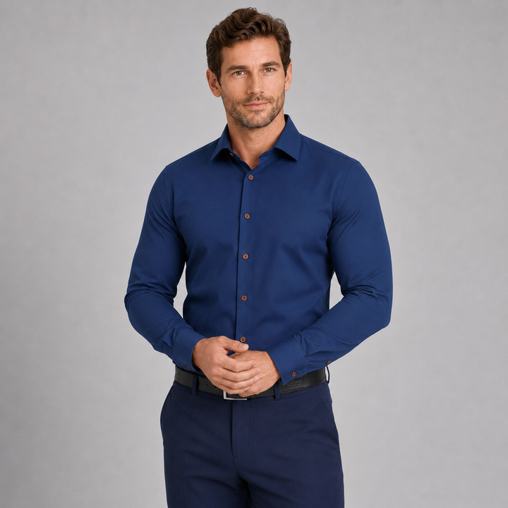 Solid Navy Long Sleeve Dress shirt