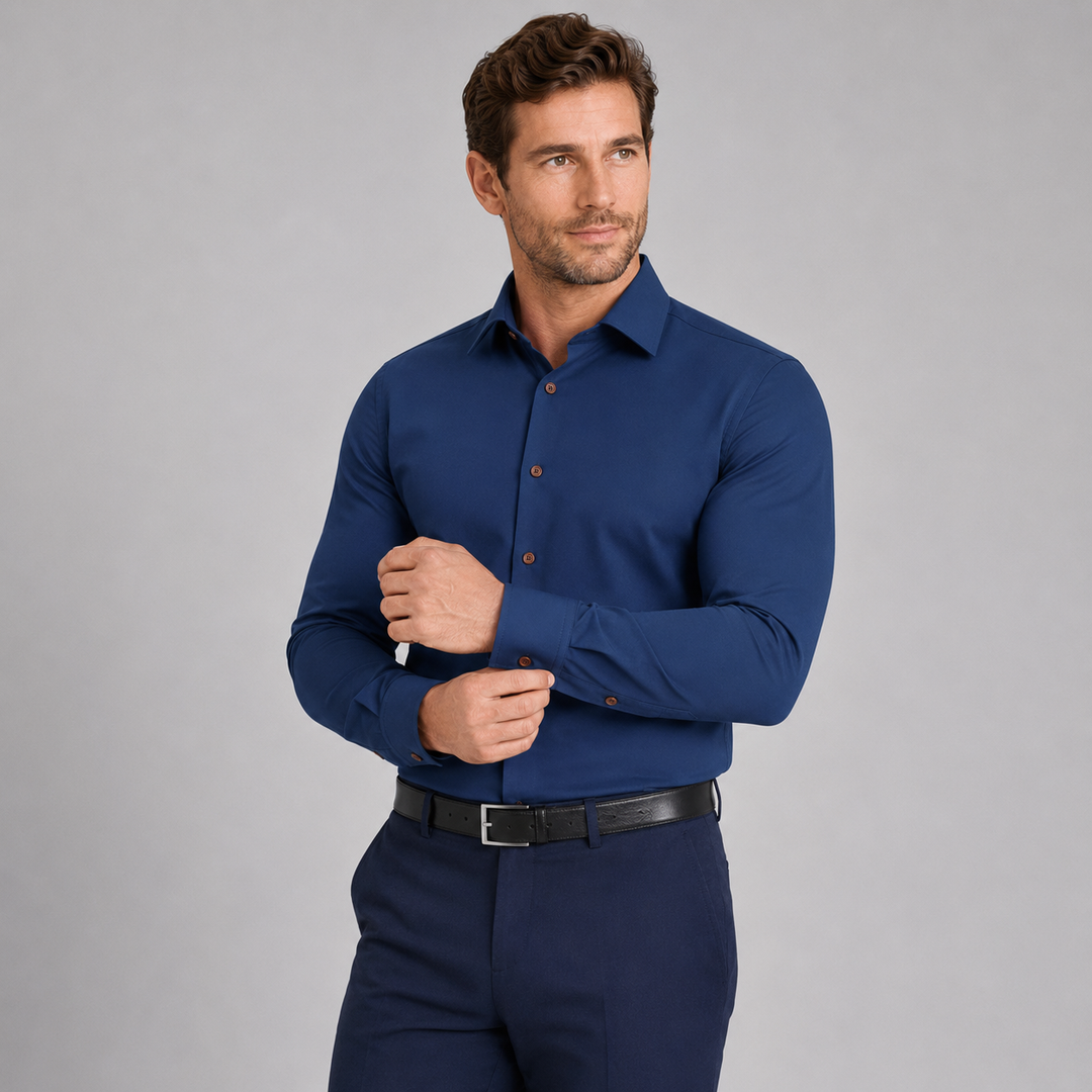 Solid Navy Long Sleeve Dress shirt